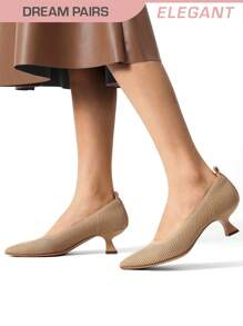 Women's Pointed Toe Kitten Heels Work Pumps Comfortable Knitted Closed Toe Dressy Wedding Shoes With Supportive Insole - 米色 - 查看 1