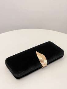 1pc Black Metal Clasp Elegant Square Shaped Compact Casual Handbag, Versatile Small Clutch Purse For Party, Dinner, Wedding, Suitable With Evening Gown, Cocktail Dress