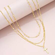 Three Pieces Set Of Simple And Fashionable Stacked Geometric Cross Necklace For Women, And Versatile Collarbone Chain - Gold - View 1
