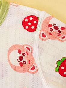 1pc Baby Girls Cute Bear Print Jumpsuit, Soft Modal Fabric Short Sleeve & Shorts Summer Lightweight One-Piece Outfit, Suitable For Indoor And Outdoor Use - White - View 6