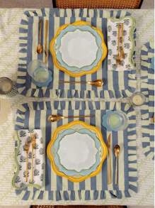 60 件白色金箔一次性纸盘，适用于派对/婚礼/迎婴派对/生日，30 个午餐盘和 30 个甜点/沙拉盘 - 白藍 - 查看 5