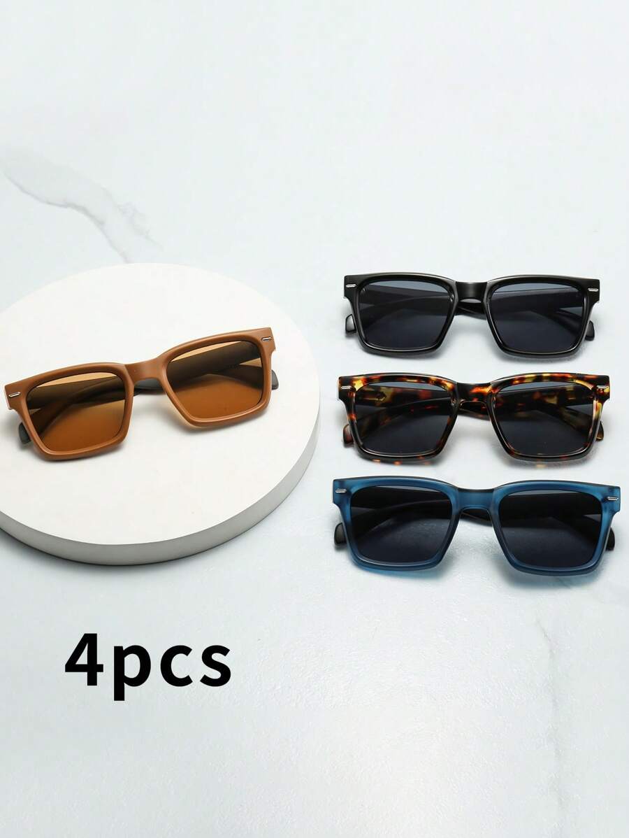 4pcs/Set Retro Square Frame Stylish High-End Fashion Glasses For Men (Suitable For Driving, Travel, Casual, Vacation, Outdoor, Sports, Daily Use) For Summer Beach Vacation,Outdoor,Travel - 4-piece Set - View 1
