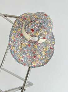 1 pieza Nuevo sombrero de sol con estampado floral pequeño para niña, ajustable, con correa a prueba de viento y malla transpirable, sombrero de playa de verano con pañuelo para niños