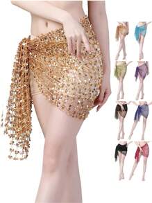 新款肚皮舞配饰亮片流苏肚皮舞臀巾女款肚皮舞腰带三角形/方形臀巾 - 彩色 - 查看 3