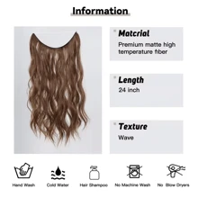 24 英寸隐形线无夹接发秘密鱼线假发女士长款丝滑卷发波浪接发 - 彩色 - 查看 7