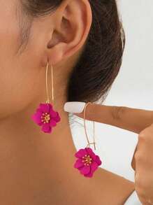 1pair Asymmetrical Multilayer Colorful Flower Shaped Metal Drop Earrings, Perfect For Dates And Gifting
