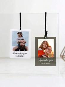 1pc Customized Photo Acrylic Car Ornament, Personalized Car Ornament Decoration With Pictures And Text, Customized Rearview Mirror Decoration With Pictures, Customized Date Car Rearview Mirror Suspension Decoration, Customized Driving Safety Car Interior Decoration Gift, Car Rearview Mirror Ornament Accessories, Personalized Photo Car Pendant, Suitable For Birthdays, Christmas, Father'S Day - Multicolor - View 6