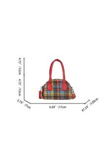 1pc Handtas (Groot/Klein) Amerikaanse Retro Niche Messenger Bag Plaid Contrast Kleur Hand-Held Bowling Bag Schoudertas, Koreaanse Stijl Veelzijdig, Schouderband Casual en Comfortabel, Glad en Lang Veelzijdig, Geschikt voor Dagelijkse Boodschappen en Reizen van Meisjes