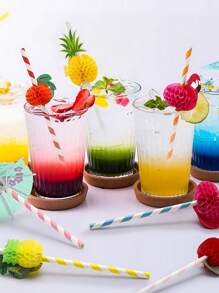 20pcs Flamingo Fruit Paper Straws, Coffee And Cocktail Stirrers, Disposable Straws, Tropical Hawaiian Beach Summer Pool Party Decor - Multicolor - View 3