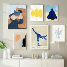 1 tấm áp phích trừu tượng chủ đề màu xanh lam, bình hoa sọc, tranh vải treo tường, phòng khách hiện đại, trang trí nhà không có khung - Nhiều màu - Xem 2