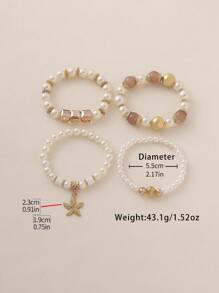 4件套优雅时尚仿珍珠玻璃珠海星叠层手链套装，适合女性波西米亚风度假休闲佩戴，母亲节礼物