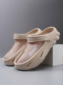 Sandalias de malla transpirables con diseño de letras perforadas en EVA, zuecos de madera retro clásicos, adecuados para playa, boda, fiesta, oficina, gimnasio, hogar, todas las estaciones, unisex tallas grandes