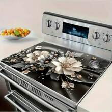 1PC Durable Polyester Gas Cooktop Protector With Black Flower And Butterfly Design - Heat-Resistant And Scratch-Resistant, Easy To Clean - Perfect For Any Stove Top Protector, Drain Pad, Coffee Machine Pad