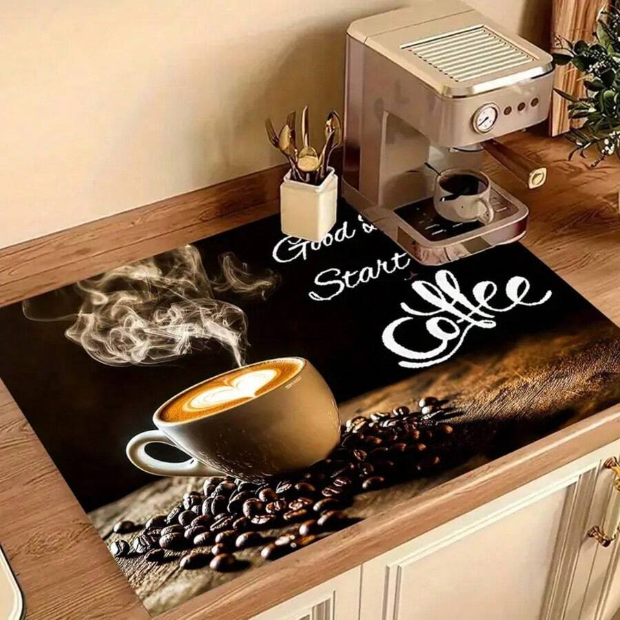 1pc Rubber Stove Protector For Coffee Lovers - "A Good Day Starts With Coffee" Design, Durable Polyester Kitchen Decoration For Home & Coffee Shop, Stove Top Protector
