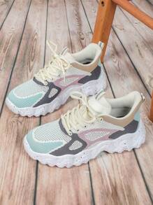 Zapatillas de running ligeras, transpirables y flexibles con diseño de patchwork de varios colores y suela antideslizante para mujeres