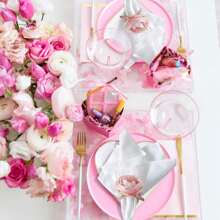 1pc porta-guardanapos rosa e branco, elegante decoração de laço de flor falsa, anel de guardanapo, decoração de mesa de banquete de hotel/casamento