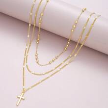 Three Pieces Set Of Simple And Fashionable Stacked Geometric Cross Necklace For Women, And Versatile Collarbone Chain - Gold - View 2