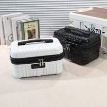 16-Inch Makeup Handheld Luggage With Cosmetic Bag, Large Capacity Password Box, Waterproof Toiletry Bag, Makeup Train Case - White - View 3