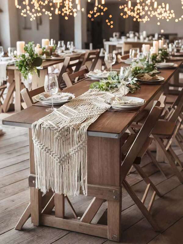 30cm/11.8inch*200cm/78.7inch Handmade Bohemian Macrame Table Runner- Nordic Style Rope Tablecloth For Weddings, Banquets, And Elegant Dining Room House Decor, Birthday, Party Decoration Boho Beige/White Polyester Handwoven Design, Elegant Dining Setting | Rustic Table Accent | Natural Texture