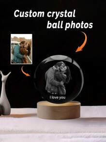 Bola de cristal LED con luz nocturna artística tallada a medida con efectos de color - Personalizada con fotos y texto, un recuerdo único para fotos de mascotas, adecuada para dormitorios y oficinas, perfecta para Navidad, Halloween, Acción de Gracias - Un regalo ideal para bodas, amigos y familiares, alimentada por USB para decoración del hogar. Multifuncional, ornamental, reutilizable, exquisita, elegante, de alta calidad, colorida, moderna, personalizada, única, artesanía personalizada, ambiente cálido, renovación otoñal del hogar, decoración navideña, armonía del hogar, vida elegante, vida artística