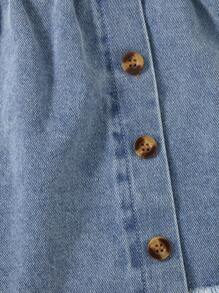 2 件女童荷叶边下摆字母印花上衣 + 不对称牛仔裙套装（含包）