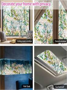 1Roll Window Privacy Film - Elegant Leaves Stain Glass Window Film For Glass Enhanced Home Privacy - Non-Adhesive Reusable Decorative For Room Leaf Rainbow Wall Art Bedroom Decor Stickers Home Decor Living Room Wall Paper Wall Stickers Party Decorations Living Room Decor Bedroom Office Decor Home Decor Items Personalised Stickers