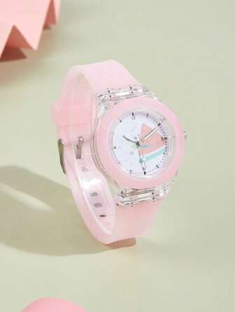 1pc Teen Quartz Watch, Cartoon Design, Light Green, Colorful, Simplistic, Luminous, Waterproof Watch For Boys & Girls