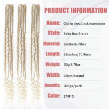 3 Clips Clip In Dreadlock Extension 24 Inch Synthetic Boho Box Braid Curly Hippe Dreads Handmade Soft Waves Reggae Style Loc For Women - Multicolor - View 6