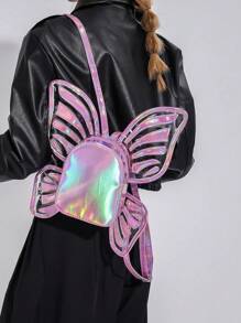 Personalized Casual Butterfly Wings Fashionable Backpack Mini Novel Laser Colorful Transparent Women Schoolbag Niche Design Creative Bag High-Looking Backpack Suitable For Outdoor Electronic Music Festival - View 3