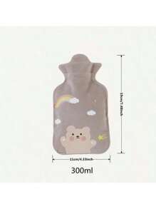 1pc Cartoon Print Water Injection Hot Water Bottle, 300ml, Flocked PVC Material