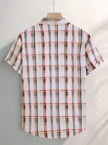 男士休闲格子短袖衬衫，清凉透气 - 白色 - 查看 3