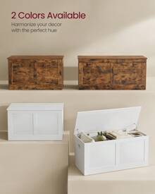 VASAGLE Storage Chest, Storage Trunk With 2 Safety Hinges, Storage Bench, Shoe Bench, Farmhouse Style, 15.7 X 31.5 X 18.3 Inches, For Entryway, Bedroom, Living Room - 白色 - 查看 5