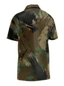 RED SPY 男士迷彩衬衫 - 休闲数码印花短袖带纽扣领，100% 涤纶，可机洗 - 时尚夏季时尚上衣，百搭时尚衬衫|迷彩图案衬衫|舒适合身 - 彩色 - 查看 5