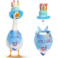 2pcs Happy Birthday Goose Outfit Porch Goose Outfits With Happy Birthday Cake Hat And Birthday Bandana Yard Goose Outfits For 23" 17" Cement Plastic Goose Duck Decorations