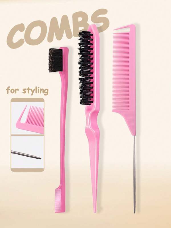 Set de 3/5 piezas de peines para peinado, cepillo para dar volumen, peine de cola de rata, cepillo para el borde y la parte trasera, para mujeres. Herramientas de peinado para mujer y niña, cepillo, peine, accesorios para el cabello, productos para el cabello y accesorios para barbería, salón de belleza y artículos esenciales de viaje