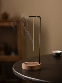 1pc Wooden Incense Holder With Hanging Hooks, Zen Style Home Decor, Suitable For Study, Yoga Room, Tea Room, Bedroom