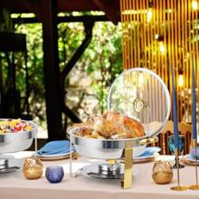 Danolapsi Chafing Dish Buffet Set,5QT Round Chafing Dishes For Buffet,Stainless Steel Chafers And Buffet Warmer With Lid Holder & Glass Lid For Parties Wedding Camping Dinner Event Holiday - 4PCS vàng - Xem 8