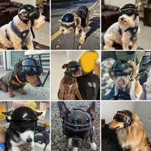 宠物头盔和防紫外线护目镜套装 - 防风宠物帽和宠物太阳镜组合，户外摩托车头盔帽和眼镜配件，适用于狗和猫
