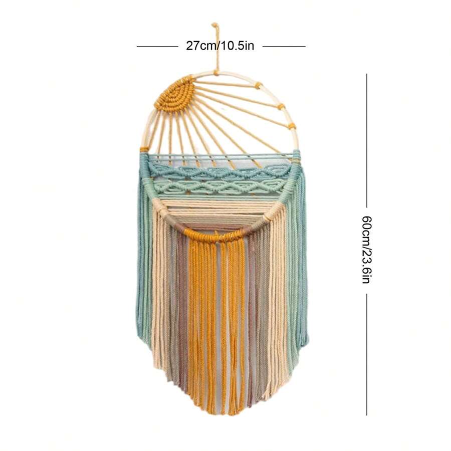 NATICRAFT 1 tấm thảm treo tường Macrame, phong cảnh bãi biển đầy màu sắc, viền hoa dệt thủ công, phông nền vòng tre tua rua, thảm treo tường Dreamcatcher - Nhiều màu - Xem 1