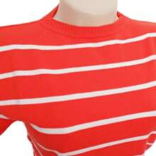 Striped Modal Blouse Short Sleeve Old Money Style Women's Fashion Spring Summer - Màu cam với màu trắng - Xem 3