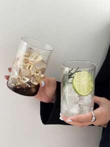 1pc/4pcs Vertical Stripe Glass Cup,Straight Design Glass Cup,Straight Coffee Glass Cup,Creative Glass Cup,Vertical Cold Drink Cup,Simple Beverage Cup,Retro Stripe Cup,Ribbed Transparent Coffee Cup,American Latte Coffee Cup,Heat-Resistant Drinking Glass Cup,Transparent Glass Cup,Beer Cup,Cocktail Cup,Summer Beverage Glass Cup,Beverage Cup