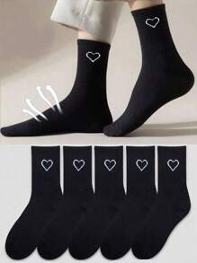 20pcs/10pcs Women Heart Pattern Crew Socks, Black White Gray, Cute Socks For Girls, Suitable For Autumn/Winter/Spring/Summer, Breathable, Soft & Smooth, Fit For Holiday, Sports, Casual, Business Wear, All Season - Multicolor - View 1