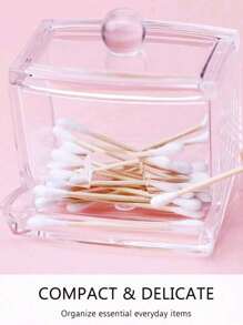 1 Hộp Đựng Qtip Acrylic Có Nắp Tre/Nắp Trong Suốt Một Kích Thước, Hộp Đựng Tăm Bông Nhỏ Trong Suốt, Hộp Đựng Tăm Bông Tai Bằng Nhựa, Hộp Đựng Tăm, Hộp Đựng Trang Trí Mặt Bàn Phòng Tắm - Trong sáng - Xem 5