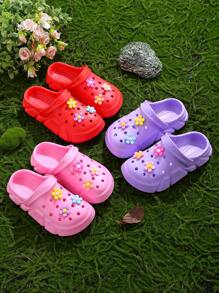 HOEASE Cute Cartoon Flower Design Clogs For Girls, Breathable Non-Slip Slip-On Sandals, Indoor Outdoor Beach Shoes Garden Shoes For All Seasons