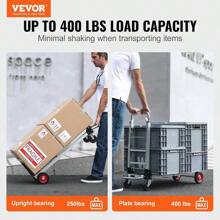 VEVOR Aluminum Folding Hand Truck 2 In 1 Design 400 Lbs Capacity Heavy Duty Industrial Collapsible Cart Dolly Cart With Rubber Wheels For Transport And Moving In Warehouse Supermarket Garden - Bạc1 - Xem 2