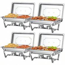 Chafing Dish Buffet Set 4 Pack, TINANA 8QT Stainless Steel Chafing Dishes For Buffet, Chafers And Buffet Warmers Sets For Parties, Events, Wedding, Camping, Dinner