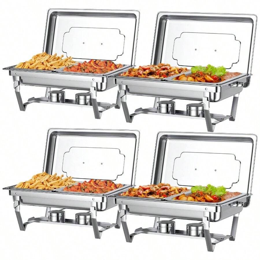 Chafing Dish Buffet Set 4 Pack, TINANA 8QT Stainless Steel Chafing Dishes For Buffet, Chafers And Buffet Warmers Sets For Parties, Events, Wedding, Camping, Dinner