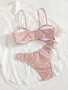 Biquíni feminino sexy com amarração estilo bandeau, estilo europeu e americano, verão