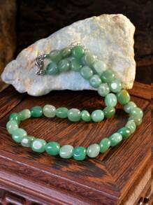 Vintage Natural Stone Necklace, High-End Bohemian Healing Natural Crystal Sakura Agate Stone Elegant Necklace Jewelry, Suitable For Mother's Day, Father's Day Gift (Natural Stone Color Random)