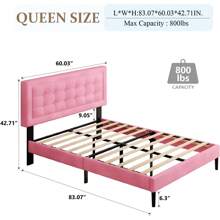 THE Queen Size Bed Frame With Headboard, Platform Bed Frame With Velvet Upholstered Button Tufted Headboard, Wood Slats Support, No Box Spring Needed, Mattress Foundation, Easy Assembly, Pink